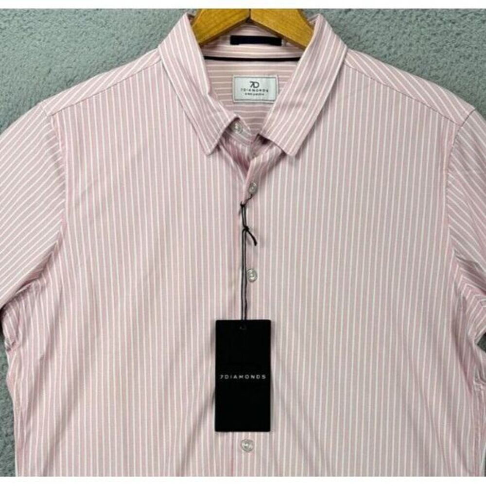 7 Diamonds 7D Shirt Mens Small Camden Pink Stripes 4-Way Stretch Button Up NEW
